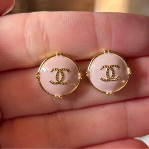 803. Upcycled Pink and Gold-Tone Earrings